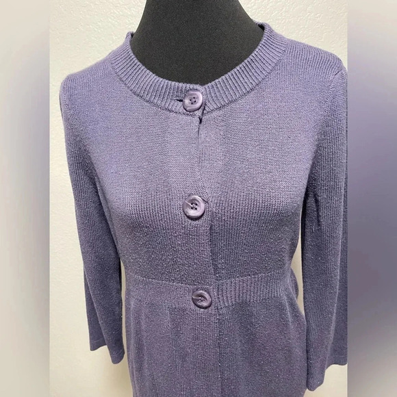 VINTAGE Ann Taylor Purple Knit Crewneck Cardigan Large - Picture 3 of 6